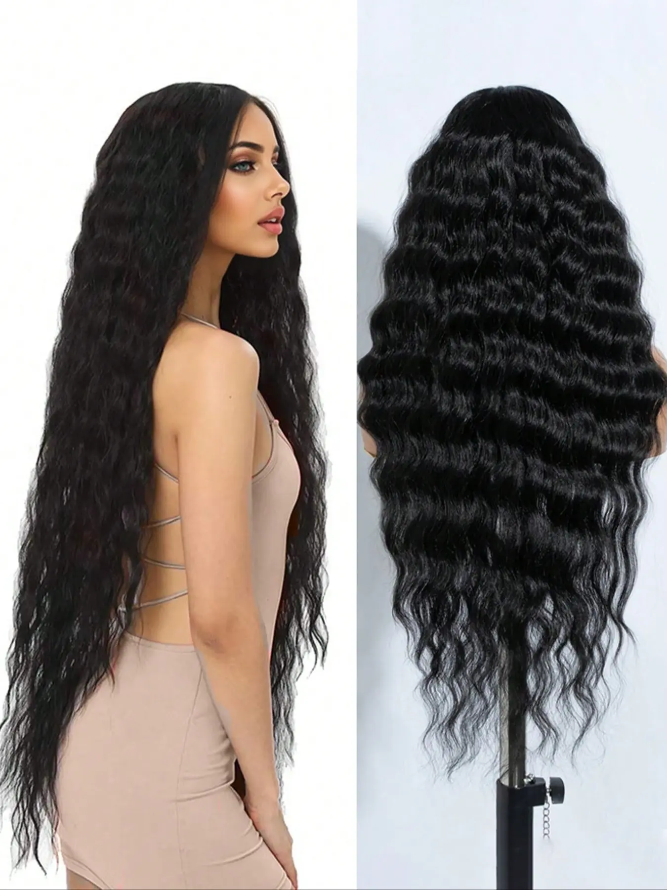 Long Synthetic Wavy Curly Wig for Women, Fashionable Natural Elegant Style, High Temperature Fiber, Heat Resistant Wig, Suitable for Daily Wear, Parties, Holidays, Weddings, Deep Wavy Wigs, Curled Wig, Synthetic Hair Wigs
