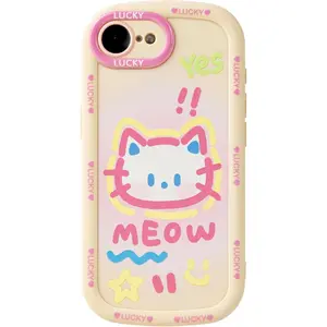 Cute Phone Case Compatible with iPhone 16e, Big Head Kitty Cat iPhone 17e Cases, Animals Cartoon Soft Touch TPU Shockproof Bumper Cover for Girls Women