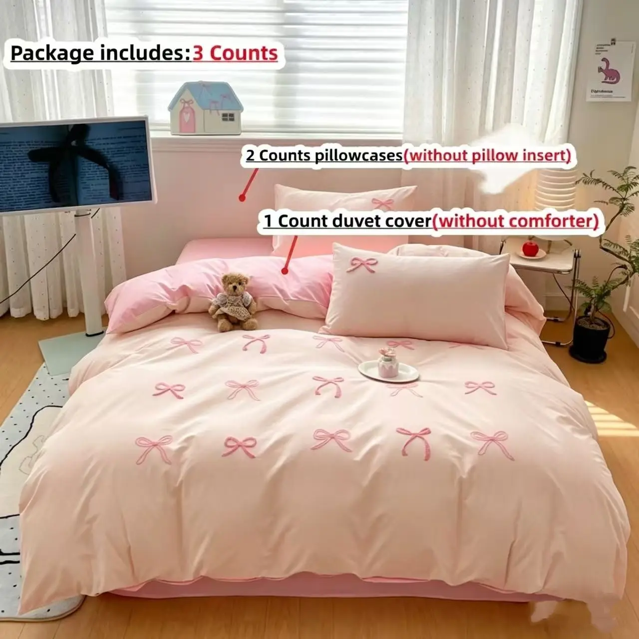 3pcs Elegant Embroidered Orchid Bed Linen Set, Soft Bedding Sets, Comfy Bedding Set, Bedset, Includes Soft Comforter and Pillow Covers without comforter and pillow insert, and Breathable for All Seasons