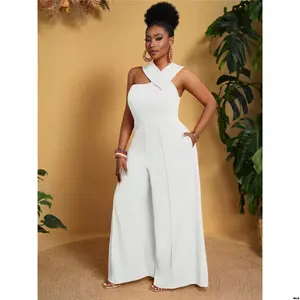 Jumpsuit Leg Pockets Loose Summer Women Size tiktok Slayr Plus ' s Halter Wide