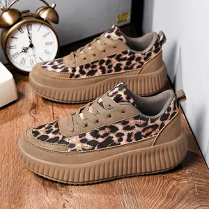 Chunky Sneakers for Women, Leopard Print Low Top Casual Walking Shoes with Gold Chain Accent for All-Seasons Comfort
