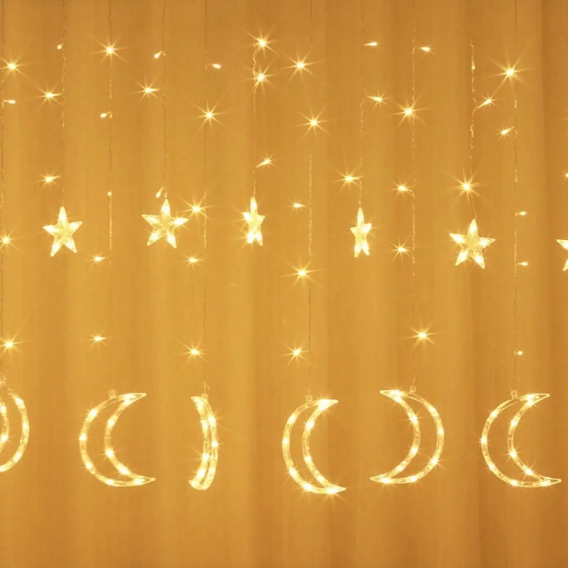 Moon and stars string curtain lights