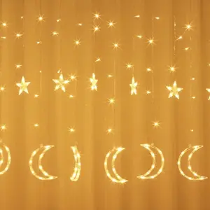 Moon and stars string curtain lights