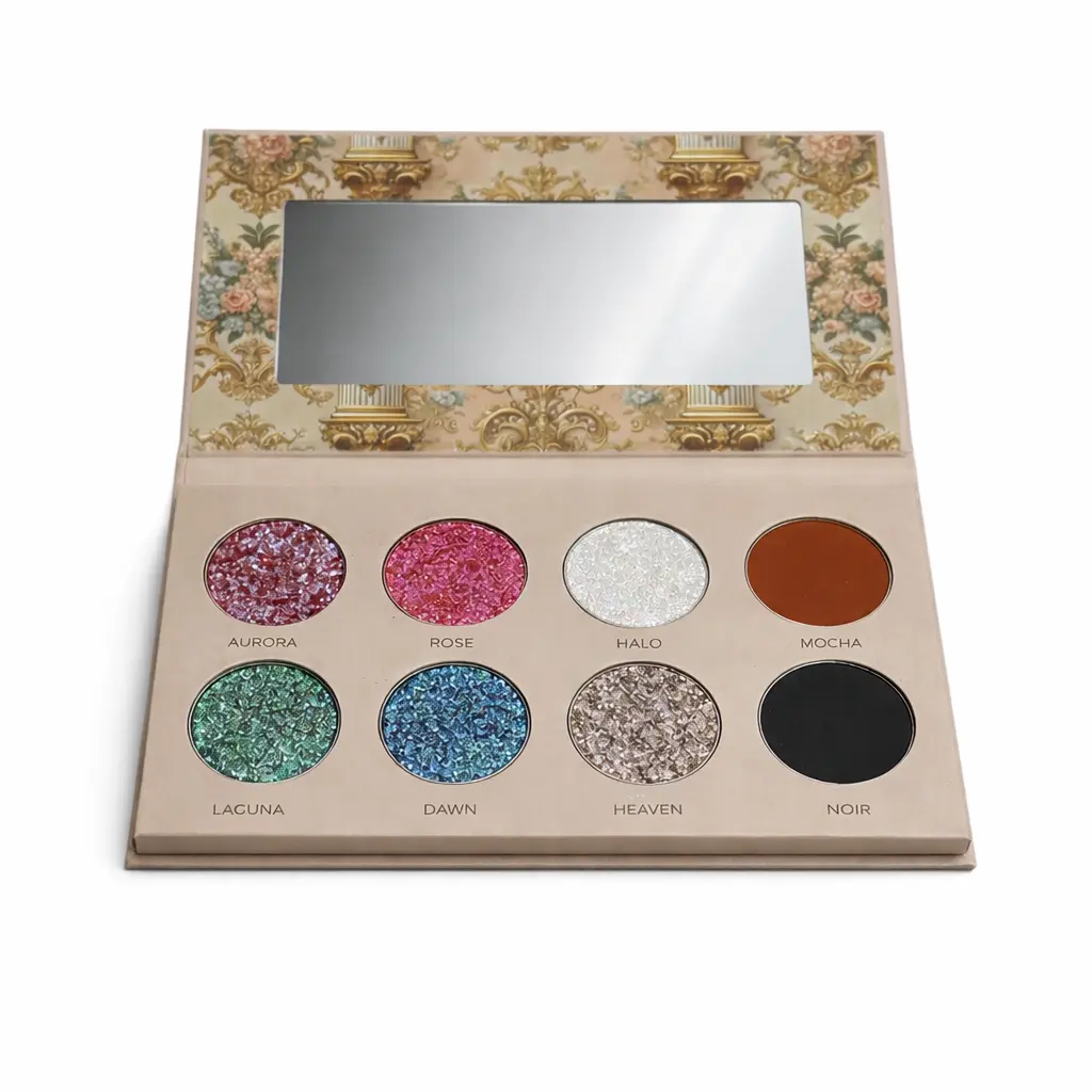 Elysian Glimmer Multiverse Eyeshadow Palette – 6 Hypnotic Iridescent Glimmer Duochrome Shimmers + 2 Ultra Matte Shades | Color-Shifting Iridescent Glitter Makeup