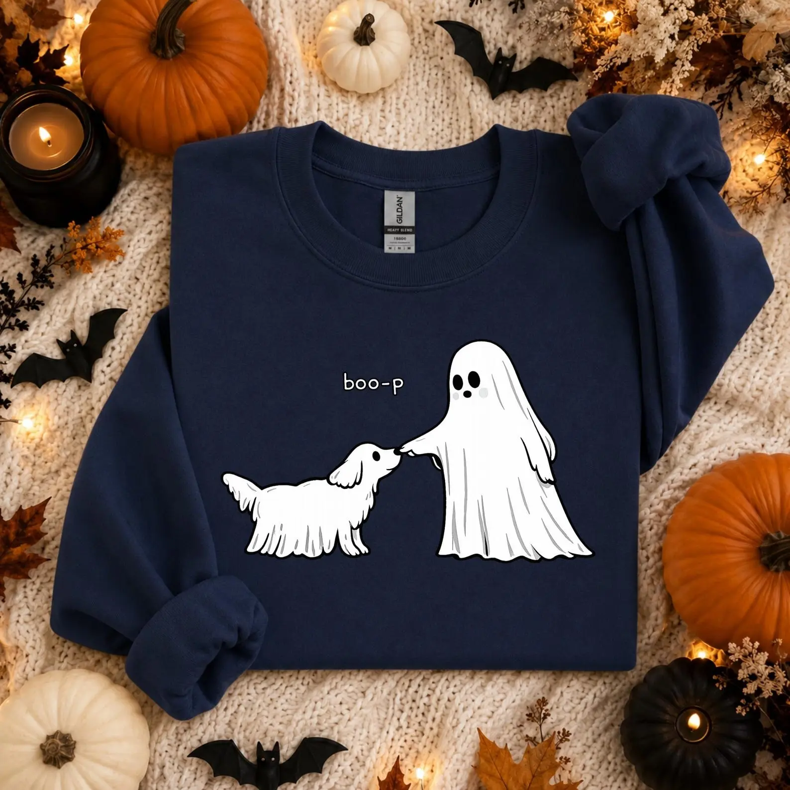 Cute Ghost Dog Sweatshirt, Boo-P Halloween Crewneck, Funny Dog Lover Shirt, Spooky Season Pullover, Pet Owner Halloween Gift