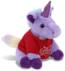DOLLIBU 9" Super Soft Purple Unicorn Stuffed Toy - Polyester Plush with Red "I Love You" Message Shirt, Romantic Bedroom Accessory for Adults, Bedroom Accessories, Adults Bedroom Accessories