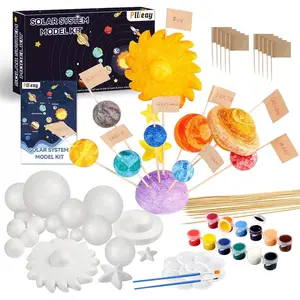 Pllieay 63PCS Solar System Model Kit with Foam Balls Color Pigments Brushes Sticks for Kids Science Projects DIY Planet Painting Educational Craft