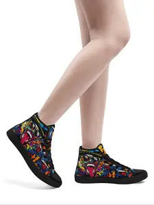 Women's Graffiti High-Top Sneakers, Trainer, Casual Bold Street Art Design, Urban Hip-Hop Style, All Season Comfortable Textile Upper & Rubber Sole