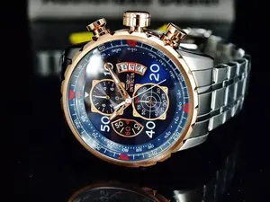 Invicta Men's 48mm Aviator Chronograph Blue Dial 18K Rose Gold Plated Stainless Steel Watch