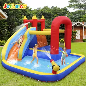 5-in-1 Inflatable Water Slide Bounce House with Splash Pool Jump Area Climbing Wall Basketball Hoop 450W Air Blower for Kids Backyard Indoor Outdoor Use Free Water Gun