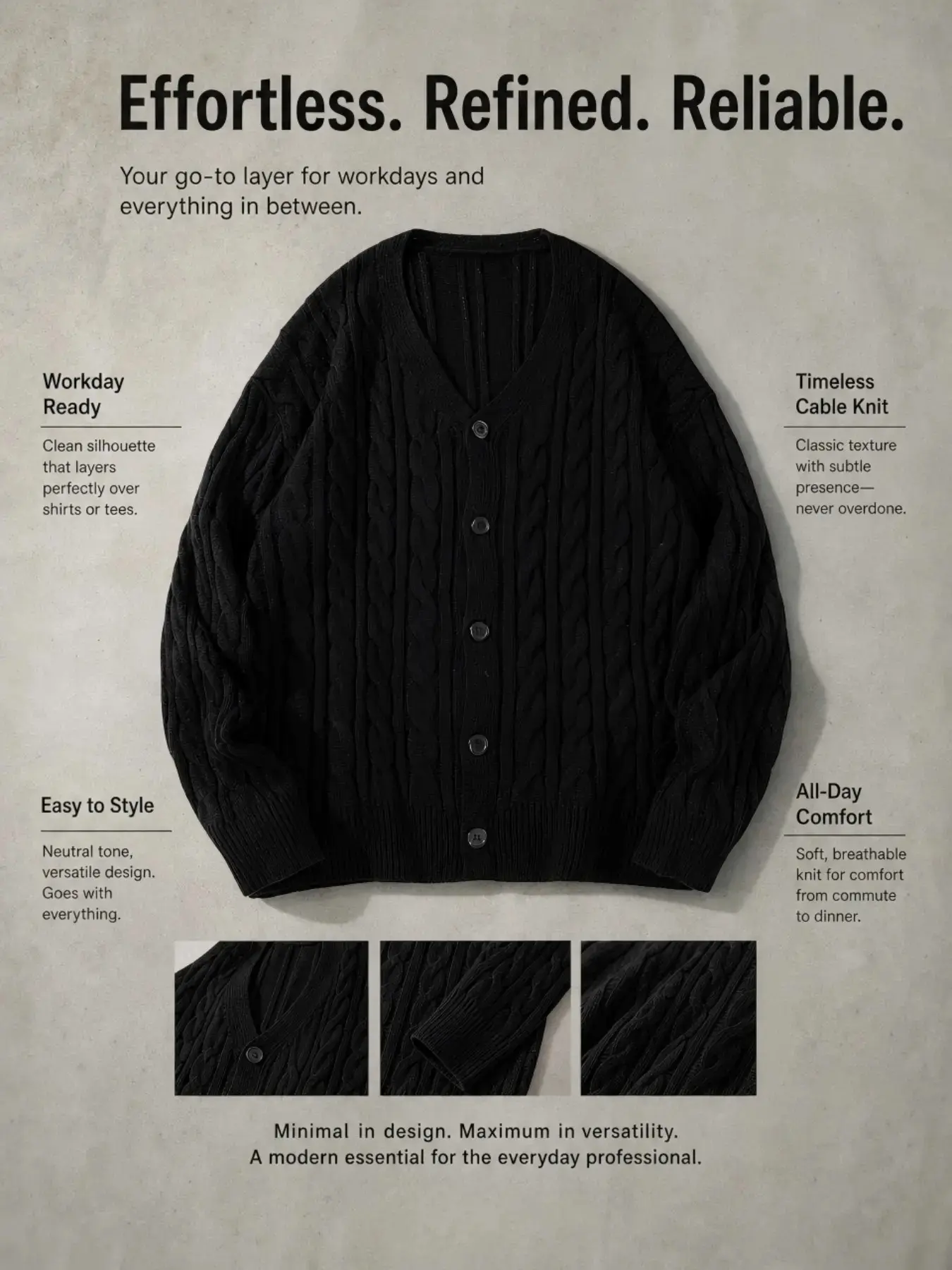Men's V-Neck Long Sleeve Plain Cardigan Sweater Loose Casual Streetwear Spring Fall 2026