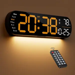 Digital Wall Clock, 13" Large Display Digital Clock with Remote Control, Auto-Dimming Wall Clock with Night Light, DST, Date Week,Temp for Living Room, Bedroom, Decor, Gift for