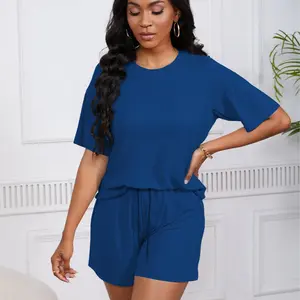 USBoutique Chic Women's 2 Piece Lounge Sets Summer Matching Outfits Short Sleeve Top and Shorts Loungewear