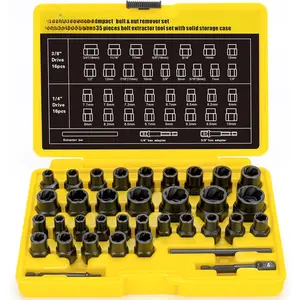 Bolt Extractor Kit, 35- Broken Bolt Extractor Set, Impact Bolt & Nut Remover Socket Set,  for Removing Damaged, Frozen, Rusted, Rounded-Off , Nuts & Screws