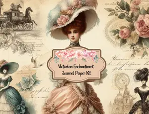 Victorian Enchantment Journal Paper Kit - 8-Pages with Stunning Illustrations, Vintage Ephemera Elements, 14 Ounces Total Weight