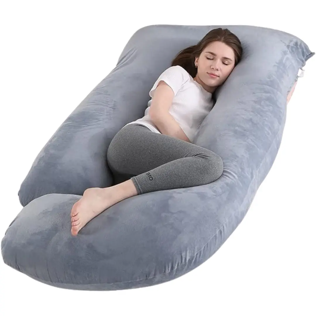 J-Shaped Pregnancy Pillow with Velvet Cover - Grey Full Body Pillow for Maternity Women ( 60inch )