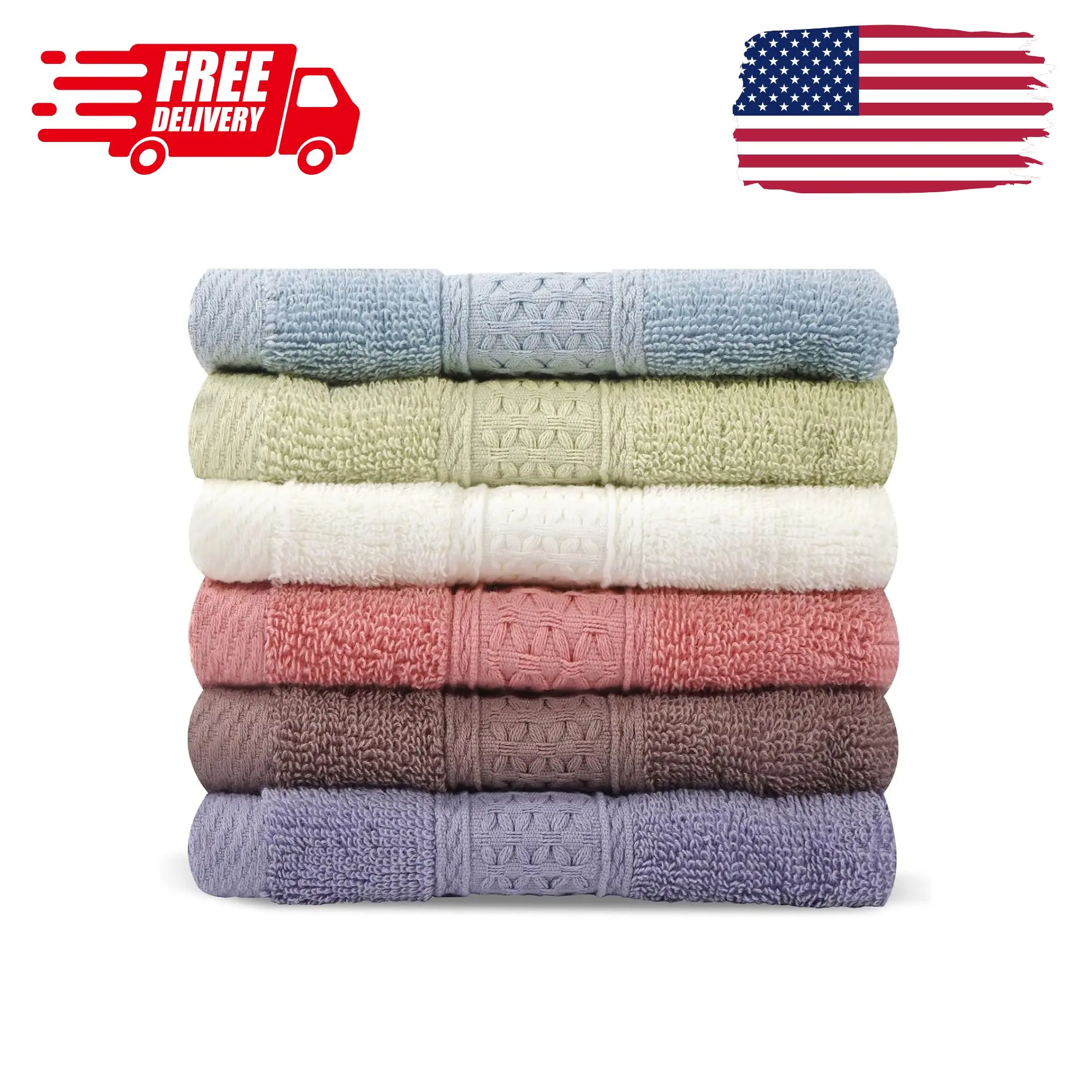 Washcloths Set, 6-Pack Cotton Wash Cloths, 13x13 Inch 6 Colors