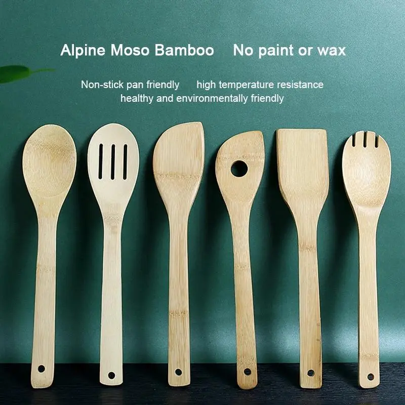 Bamboo kitchenware set 30CM high temperature resistant bamboo shovel cooking spoon six piece set