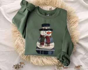 [Made in USA] [Collection For Christmas] Faux Patchwork Snowman Sweatshirt, Patchwork Christmas Sweater, Christmas Faux Patchwork Hoodie, Gift for Christmas, Holiday Crewneck, TikTok Shop Viral, Gift for her