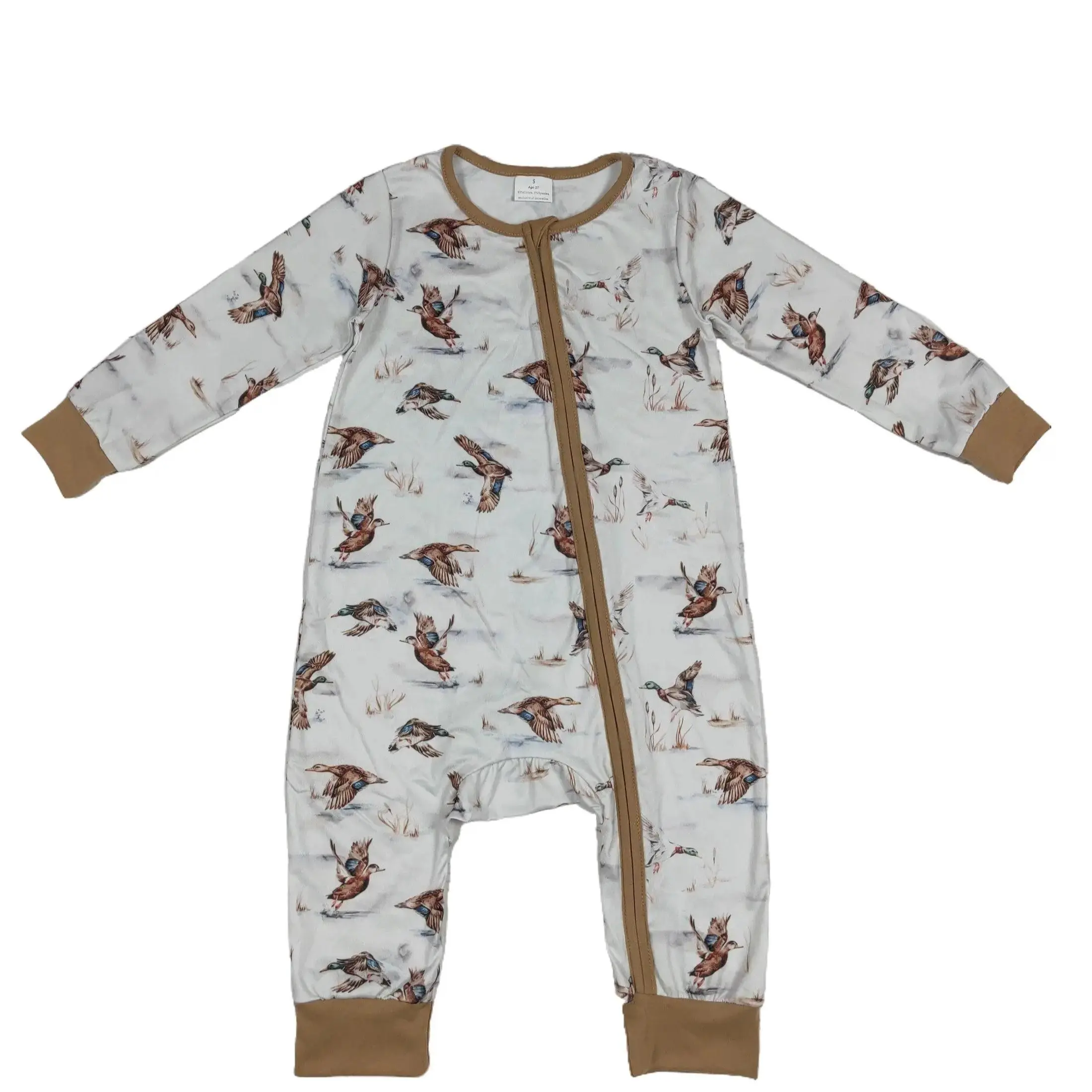 Soft Ribbed Onesie Bodysuit for Infant Toddler Girls, Cute Duck Print Long Sleeve Jumpsuit, Comfortable Baby Clothes, Infant Jumpsuit