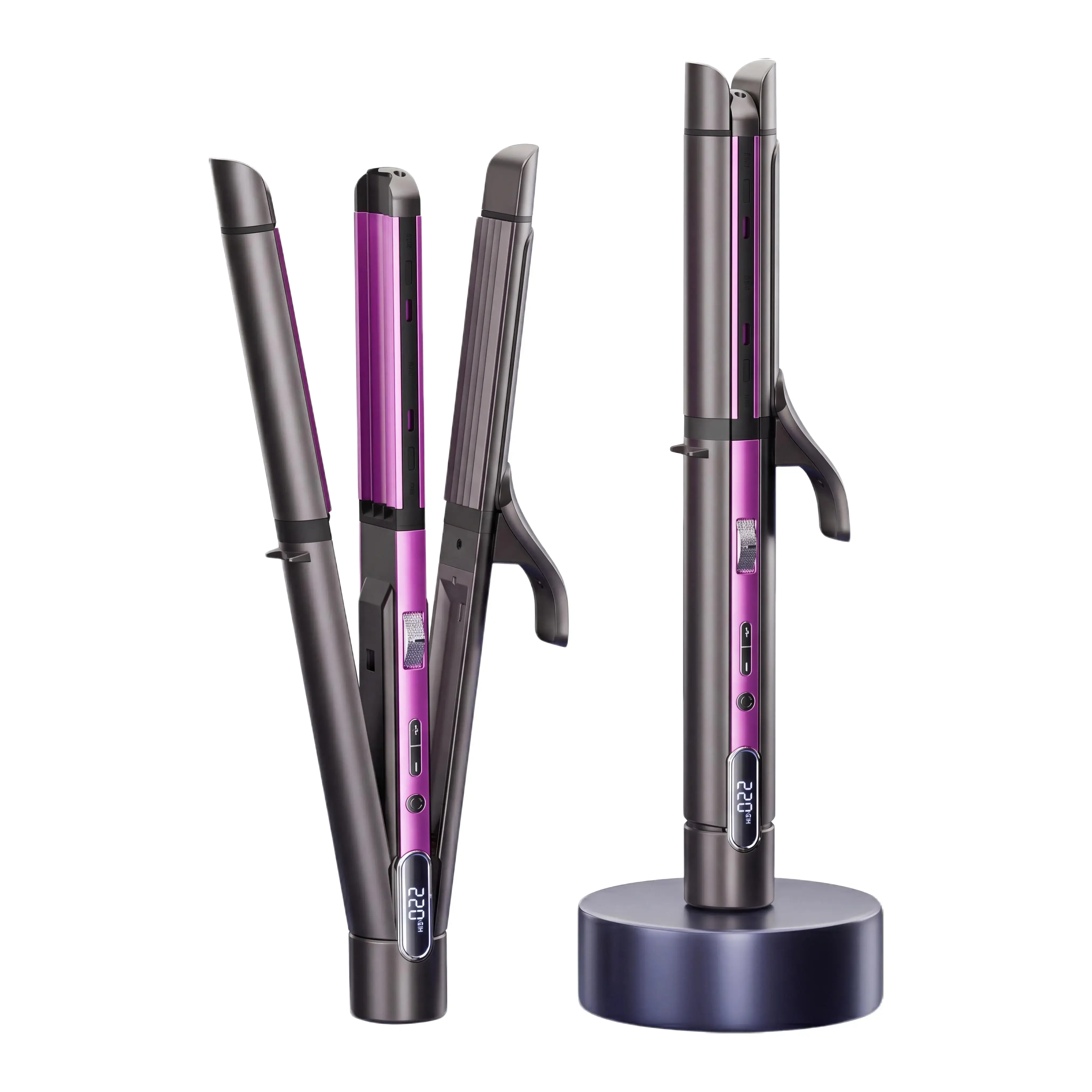 Professional 3-in-1 Curling Wand, Hair Straightener & Crimper Combo, Ionic Negative Ion Generator, Plug-in Styling Tool for All Hair Types