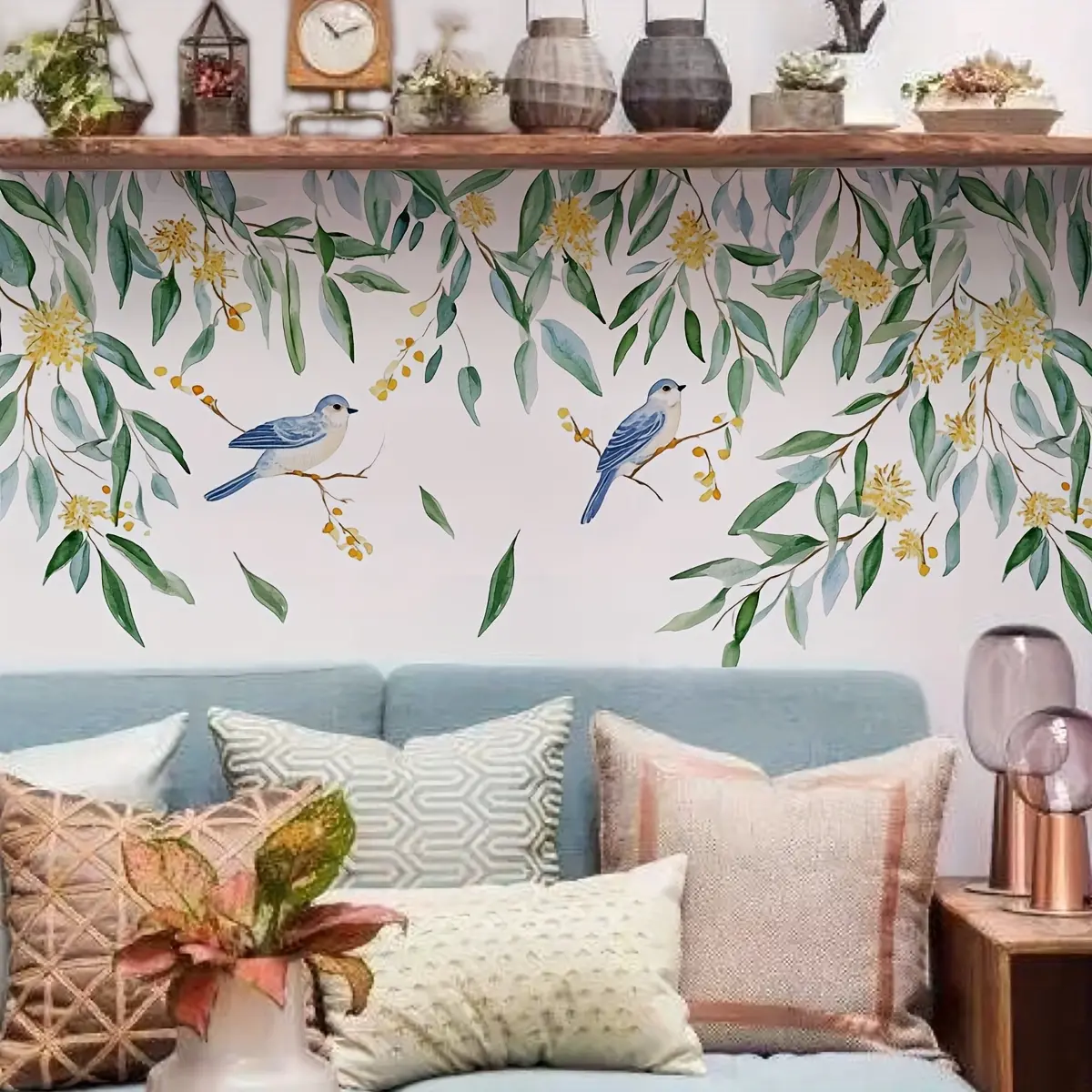 A (30*60cm) branch, flower and bird decorative wall sticker for living room, bedroom, bathroom, home background decoration, self-adhesive M18608