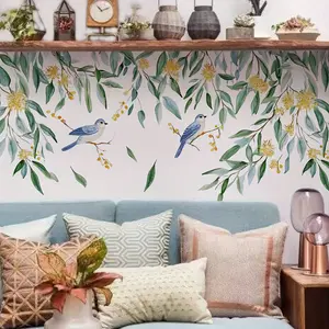 A (30*60cm) branch, flower and bird decorative wall sticker for living room, bedroom, bathroom, home background decoration, self-adhesive M18608