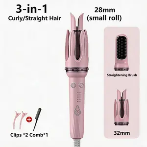 3-in-1 automatic curling and straightening set, equipped with 28mm and 32mm big wave fully automatic rotating curls, comes with free hair clips and a comb, perfect for beauty salon use