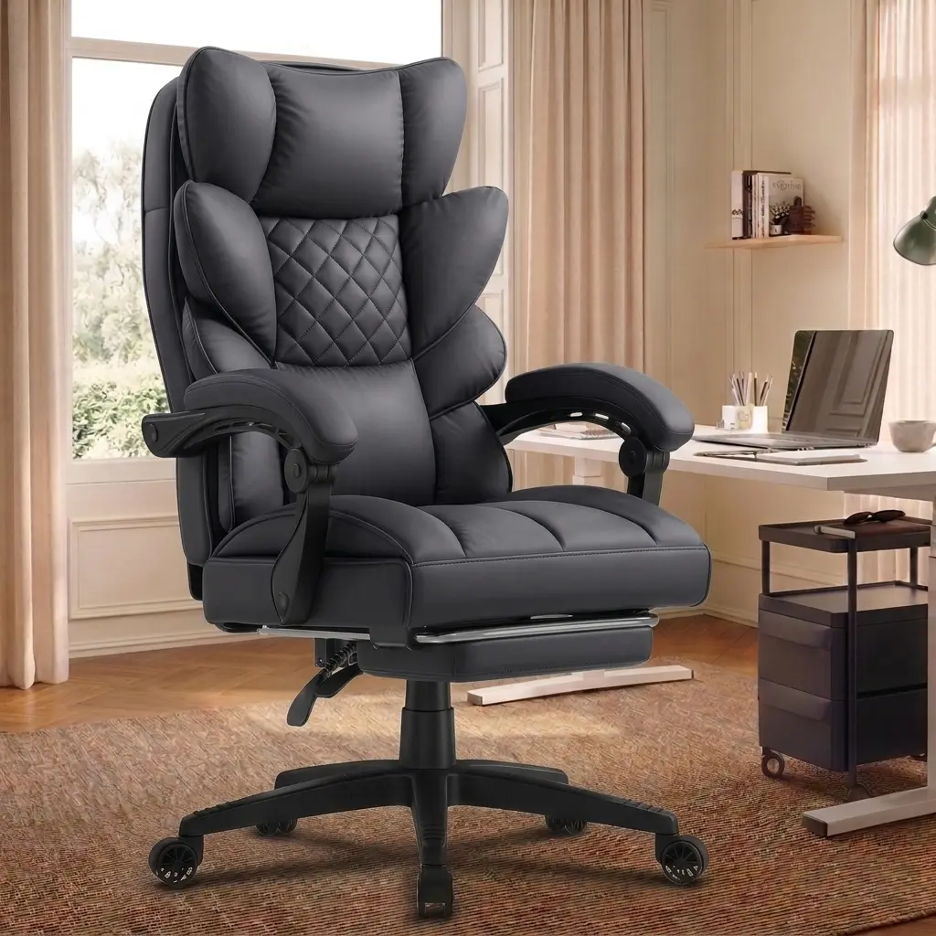 [DealsForYouDays] Big and Tall Office Chair with Pocket Spring Cushion, High Back Computer Gaming Chairs with Linkage Armrests, Executive Desk Chairs with Footrest, Ideal for Office Work, Home Gaming & Kids Study