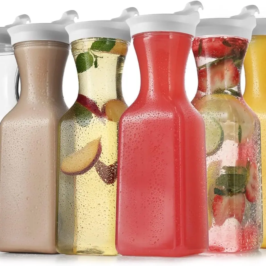Juice Containers with Lids for Fridge - Food Grade BPA-Free (6-Pack) Cover Kitchen