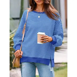 2025Women's Casual Fall Oversized Sweatshirt Waffle Knit Long Sleeve Crewneck Split Pullover Tunic Tops Women's Oversized Half Zip Fleece Pullover