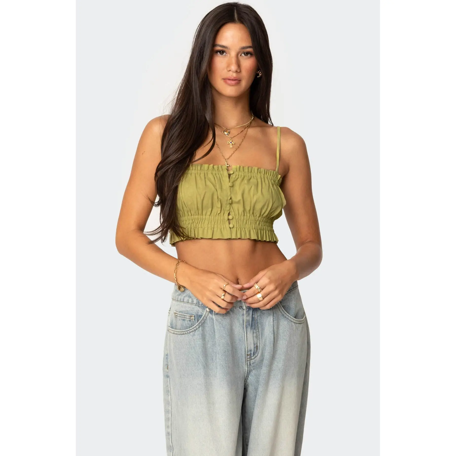 Alda Cropped Button Front Top