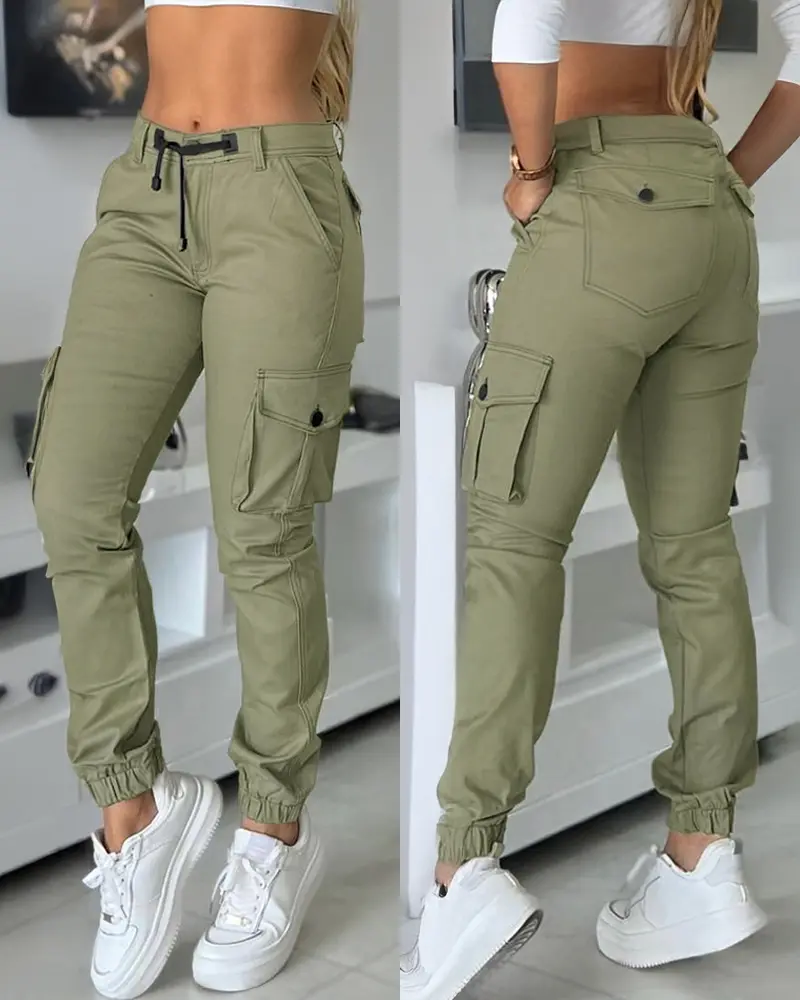 CHICME Women's High Waist Cargo Jogger Pants – Tapered Cuffed Cargo Pants with Pockets, Drawstring Elastic Waist, Casual Summer Streetwear Lightweight Utility Pants