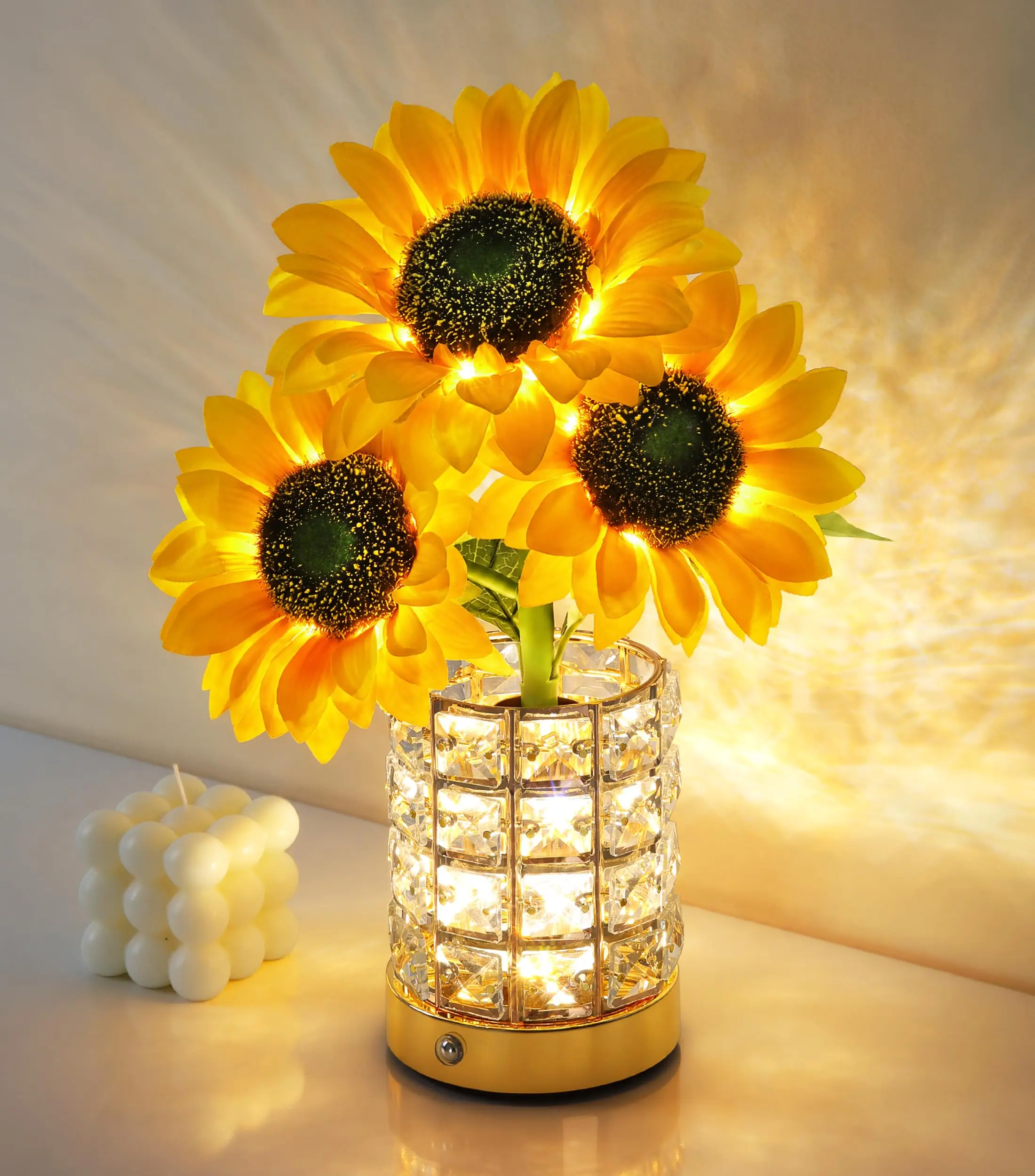 Ivydale Handmade Sunflower Lamp, Rechargeable Cordless Touch Table Lamp, 3-Colour Infinitely Dimming Small Night Light, Festival Restaurant Bedroom Bar Coffee Shop Birthday Gifts for Women Mom, 2 Sunflowers