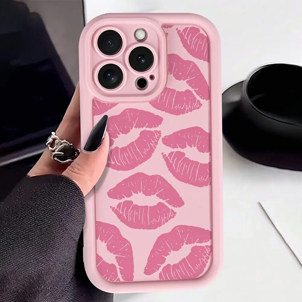 Blush Pink Lip Print TPU Phone Case - Drop-Proof, Full-Coverage, Precision-Fit Mobile Phone Accessories for iPhone 17,16,15,14 Pro Max,13,12,11,Air,X,XS,Plus,E - Unique Design for Women's Holiday Gifts, Iphone 16