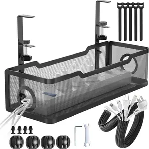 Under Desk Cable Management Tray, Desk Cable Management Tray with Accessories, Cable Organizer, Desk Organizer for Home Office, Desk Organizer Tidy, Hidden Cable Storage