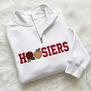 Embroidered Indiana Rose Bowl and Peach Bowl Champs Quarter Zip Sweatshirt, Indiana Football Undefeated Hoosiers 25 26 Embroidery Sweater