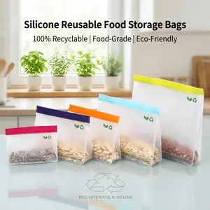 5 Pack Silicone Reusable Food Storage Bags Multi-Use Freezer Lunch Travel Containers BPA Free Eco-friendly Leakproof Stackable Fridge Organizer for Food & Cosmetics