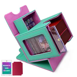 Card Deck Box for MTG with Display Window, Commander Deck Box Fits 100+ Double-Sleeved Cards, Magnetic Closure Card Storage Box with Divider, Dice Tray and 35PT Toploader