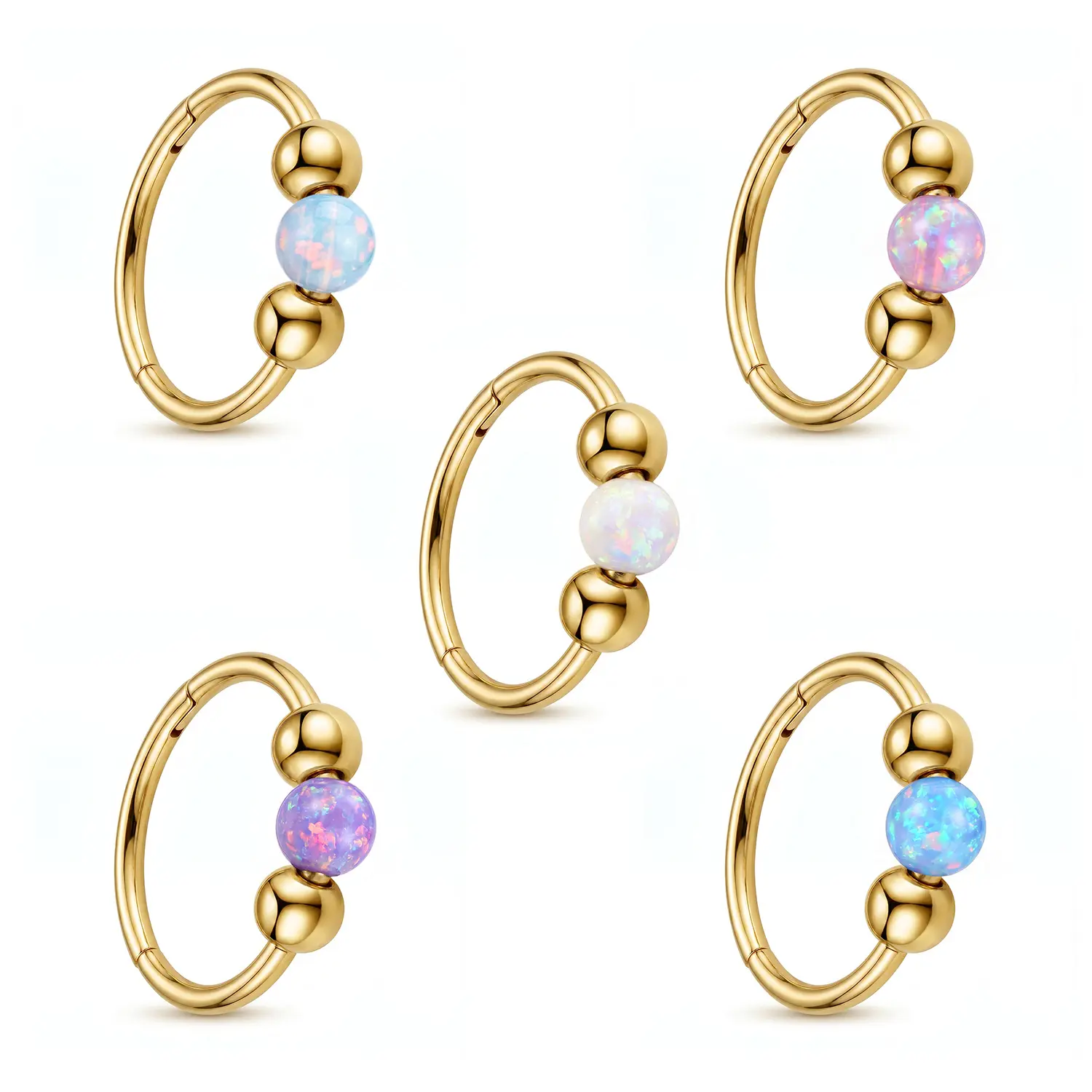 5 PCS Stainless Steel Opal Nose Ring, Hinged Nose Ring,  Multifunctional Cartilage Earring Lip Ring for Helix Tragus Piercing Jewelry