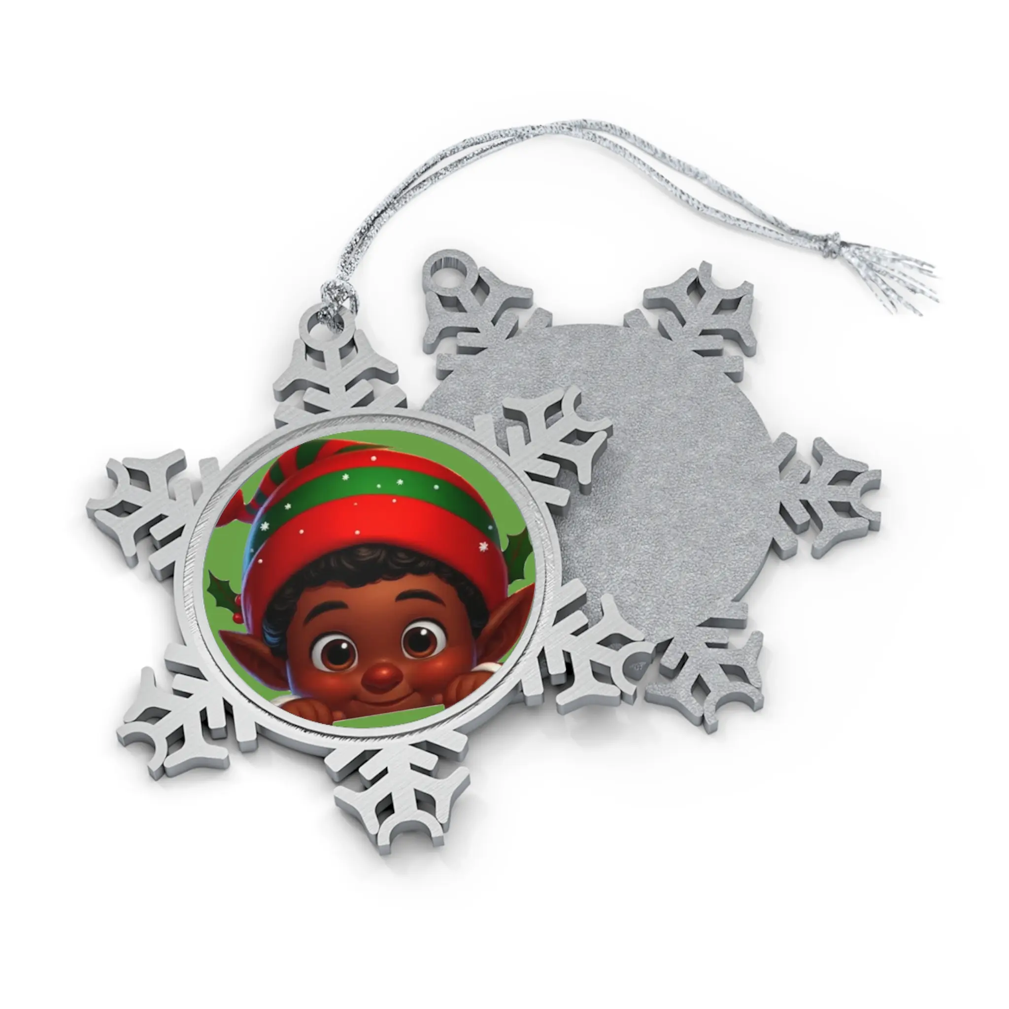 Boy Elf Pewter Snowflake Ornament