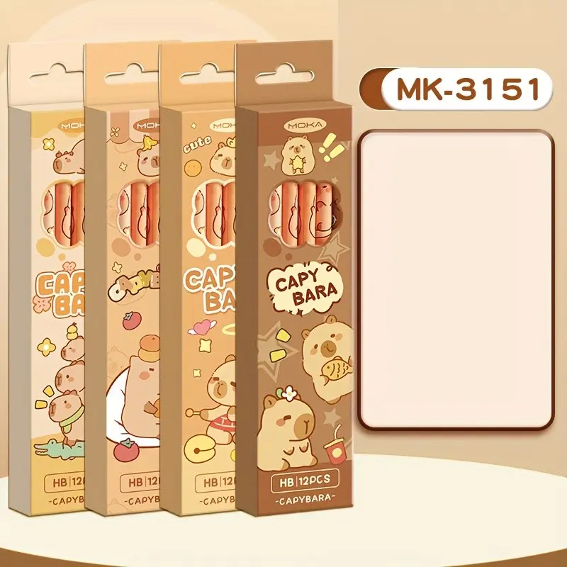 48 Pcs Cartoon Pencils Set, Hb Pencils with Erasers, Essential School Stationery Gift Box, Capybara, Panda, Dinosaur Pencils, Writing