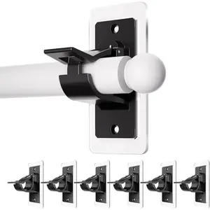 6 Pack Self Adhesive Rod Brackets, No Drill Needed Curtain Rod Holders, Nail Free Stick on Curtain Rod Hooks, Curtain Hangers for Bathroom, Bedroom, Livingroom, Hold up to 20lbs on Smooth Surface