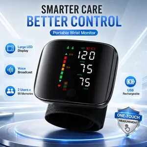 Smart Wrist Blood Pressure Monitor with Voice Guidance, Large LED Screen, Dual-User 198 Reading Storage, USB Rechargeable Design, Color-Coded Results and One-Touch Testing