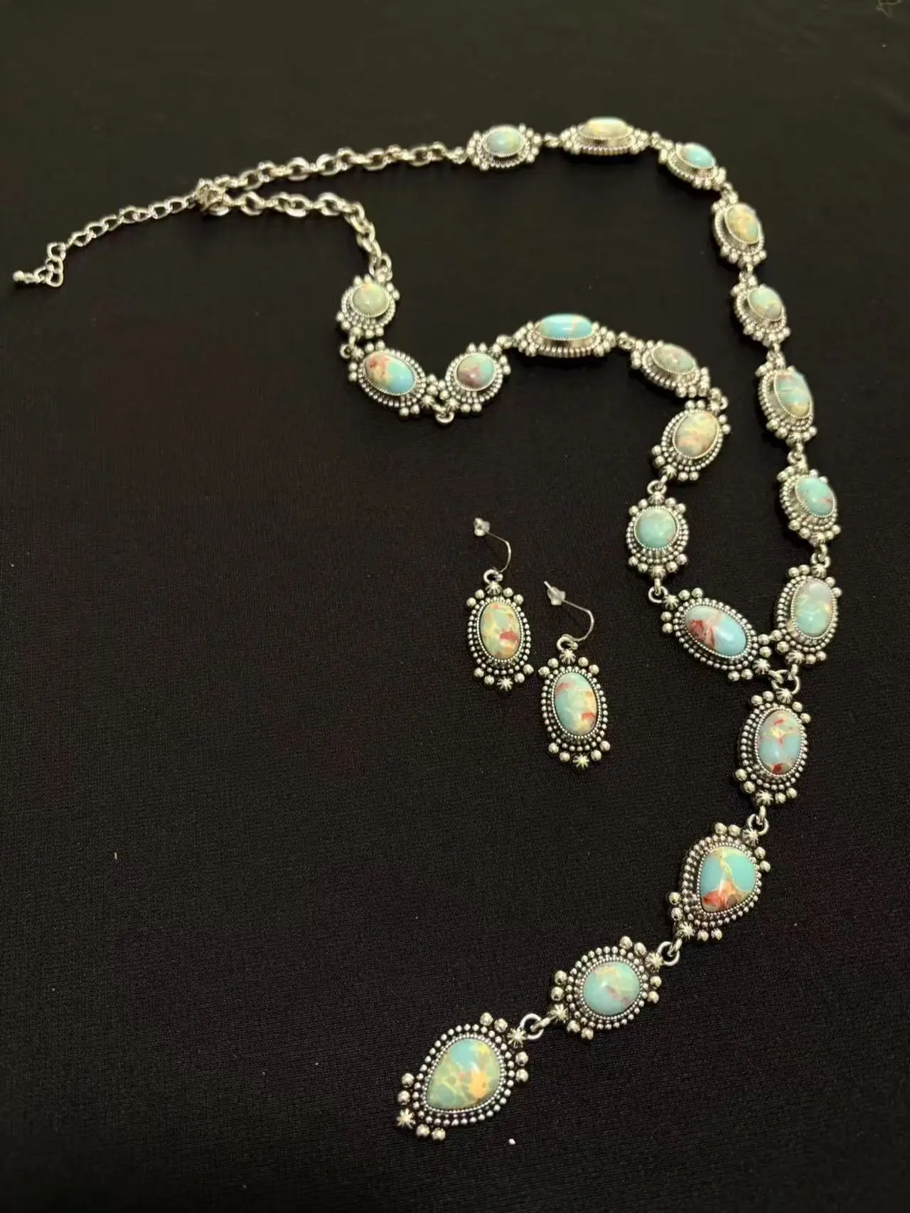 Western Opal Style Link Necklace Set -055