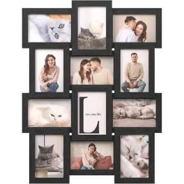 12 Opening Collage Picture Frame Holds Twelve 4x6 Inch Photos, Horizontal & Vertical Wall Mount Gallery Photo Frame for Home Wall Decor, Black