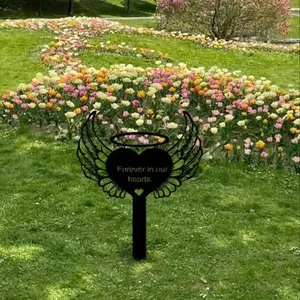 Heart Shaped Angel Wings Memorial Stake, Elegant Metal Garden and Yard Decor, Pet Memorial Grave Marker and Gift, Outside
