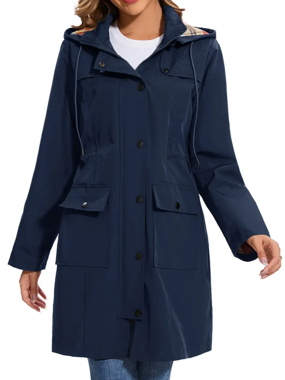 HEEKPEK Women's Waterproof Long Sleeve Coat Trench Coat - Removable Hood, Lightweight Windbreaker, Breathable Fitted Top, Adjustable Cuffs, Zipper Pockets, Athletic Basics Transition Outerwear for Hiking, Travel (Spring-Fall), Coats, Jacket