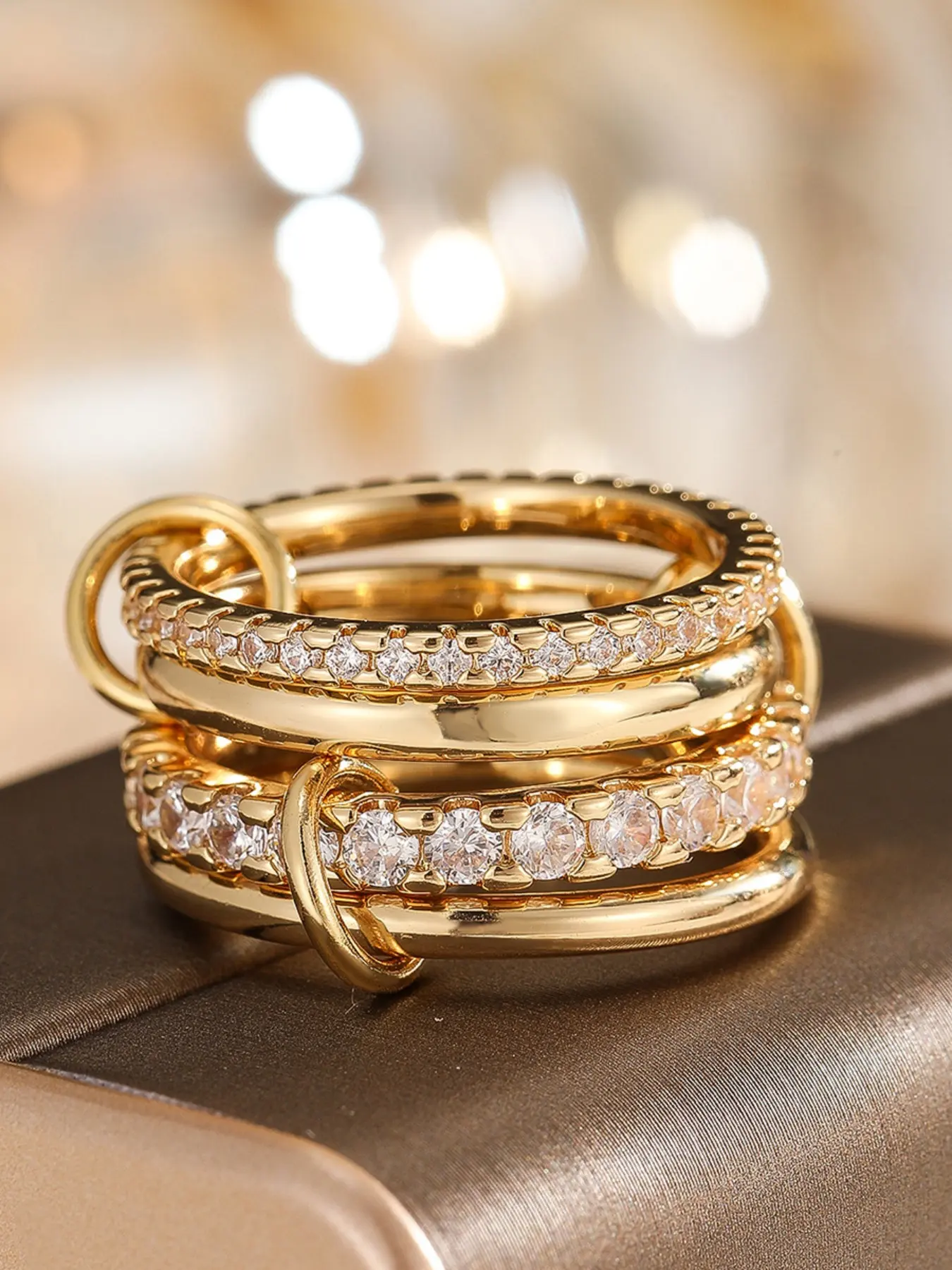 Fashionable Band Rings for Women & Men, Stackable Finger Rings Design with Synthetic Zirconia, Perfect Wedding Jewelry for Girls, Ideal Valentine's Day Gift, Special Occasion Accessory, Artificial Zircon Ring, Geometric Design Ring