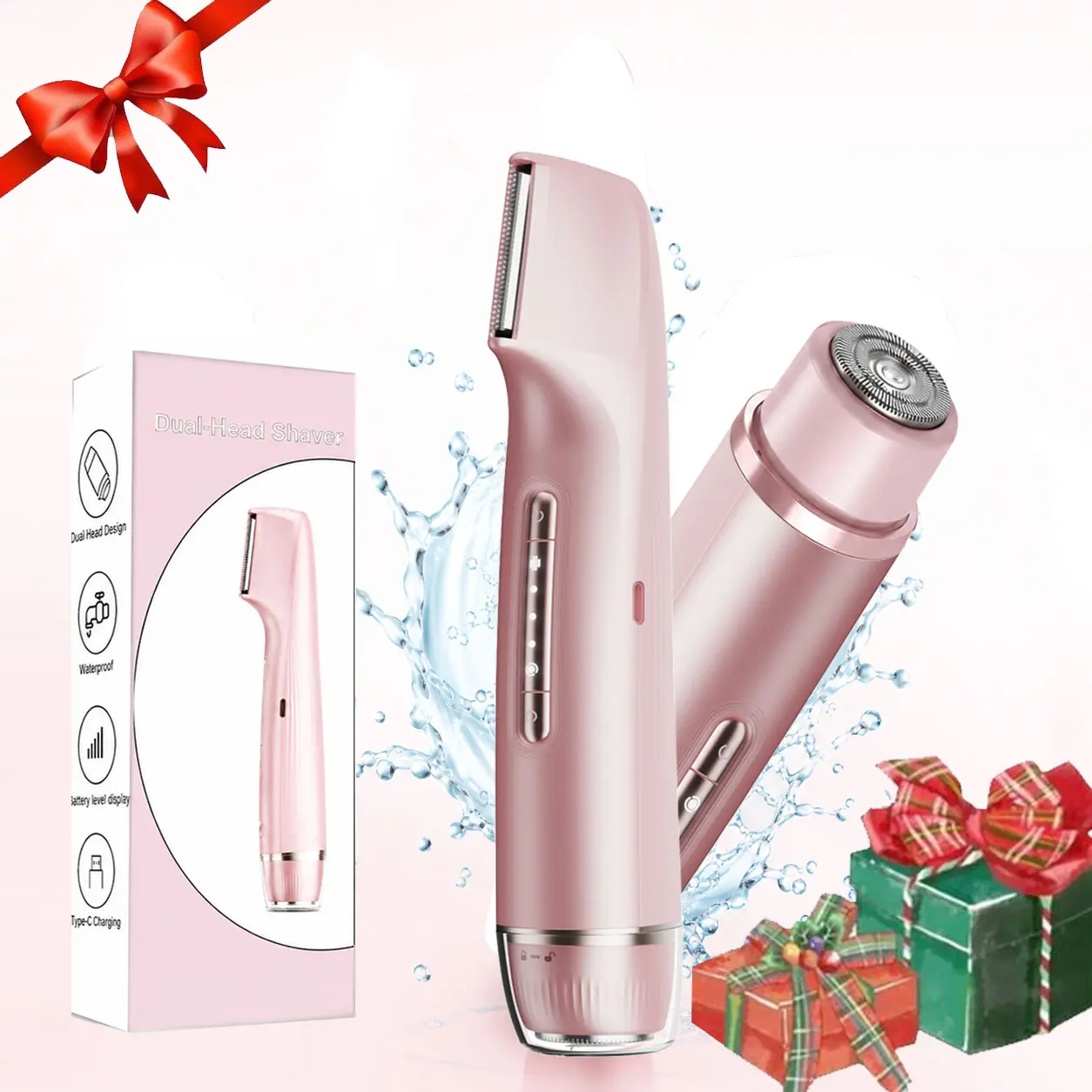 Bikini Trimmer for Women, Electric Shaver and Razor Rechargeable 2-in-1 Body and Facial Epilator, Dual Heads for Painless Trimming of Pubic Hair, Face, Underarms and Legs, IPX7 Waterproof. Christmas Gift New Year Gift Shaving Grooming